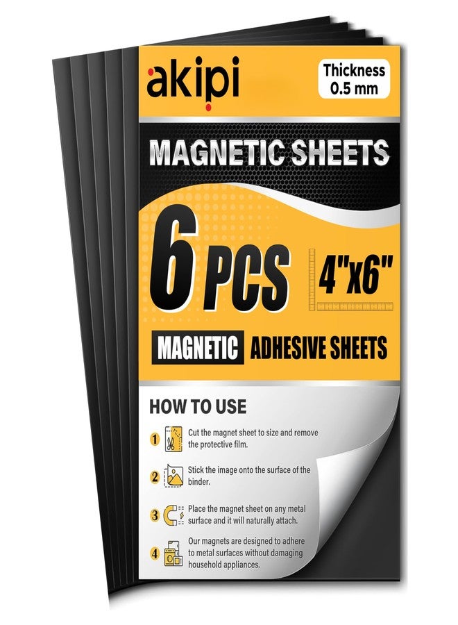 Akipi Flexible Magnetic Sheets (Pack of 6, 4x6 Inch, 0.5mm) | Self-Adhesive Peel & Stick Magnets for Photos, Crafts & DIY | Easy to Cut & Use - Image 1